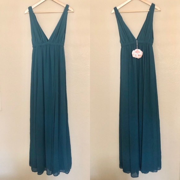 Show Me Your Mumu Ava Maxi Dress Deep Jade Chiffon - Picture 5 of 5